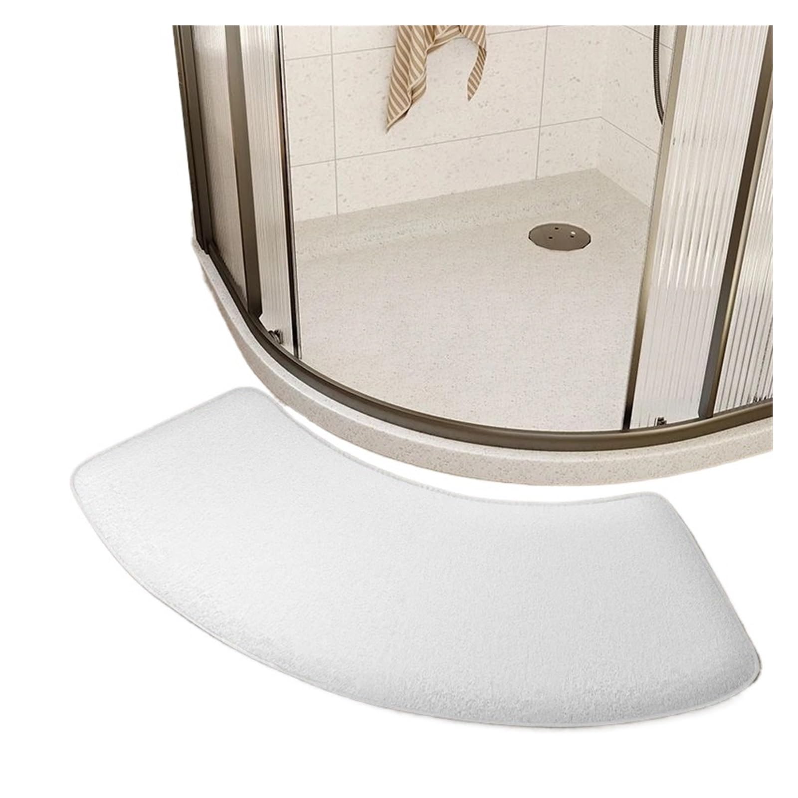 Curved Shower Mat Thickened Bathroom Absorbent Mat Curved Shower Room Door Toilet Foot Non-slip Entrance(White)