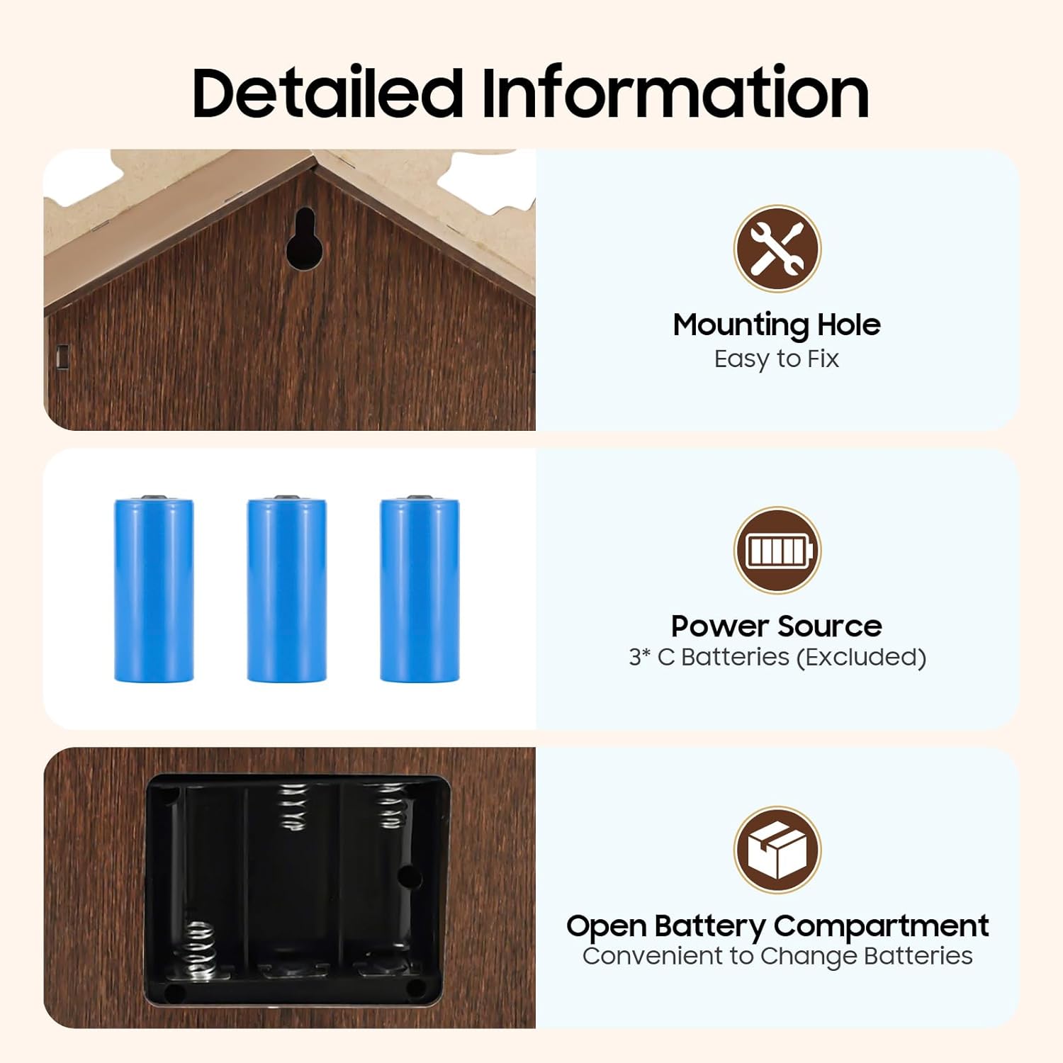 Traditional Black Forest Cuckoo Clock Handcrafted Wooden Wall Clock with Pendulum, Quartz Movement, Night Shut-Off and Music On/Off Switch