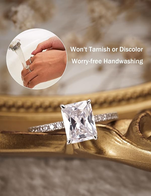 Oivley 3CT Radiant Cut Engagement Rings for Women, Emerald Cut Cubic Zirconia Fake Wedding Ring 925 Sterling Silver Cheap Travel Rings-110 by Oivley - Used condition - Image 2