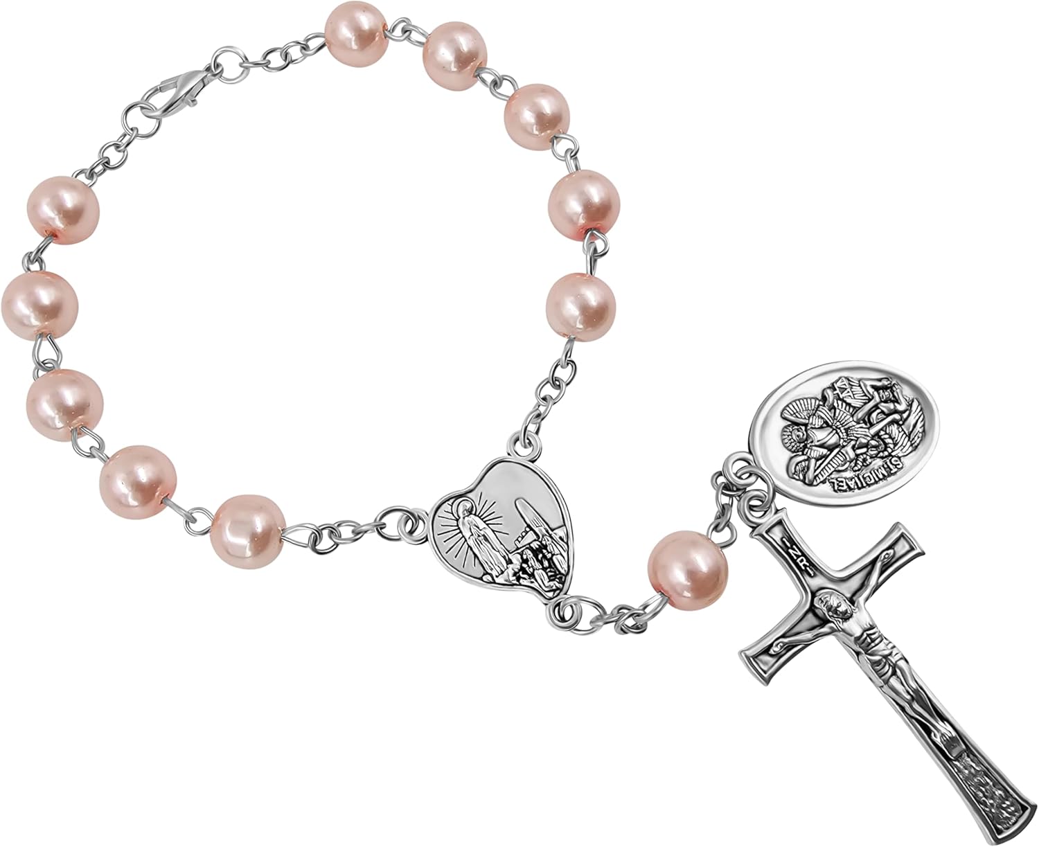 TALISMAN4U Saint Michael Guardian Angel Medal Rosary for Car Rearview Mirror Glass Beads Our Lady of Fatima Catholic One Decade Auto Rosary Bracelet for Women Men Religious Gift - Image 5