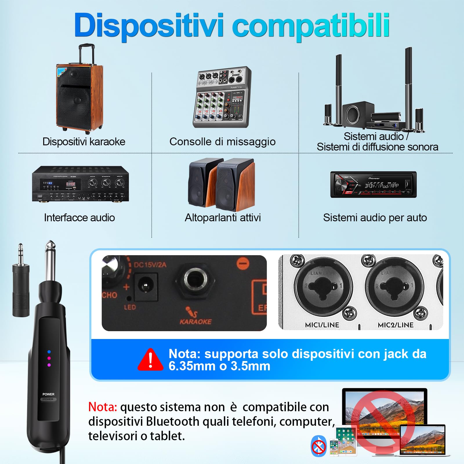 Aveek Microfono Wireless, Microfono Wireless per Karaoke Set, Microfono Karaoke Ricaricabile, Interfaccia 6.35mm/3.5mm, Adatto per Altoparlanti, Canto, Matrimoni, Dj, Feste