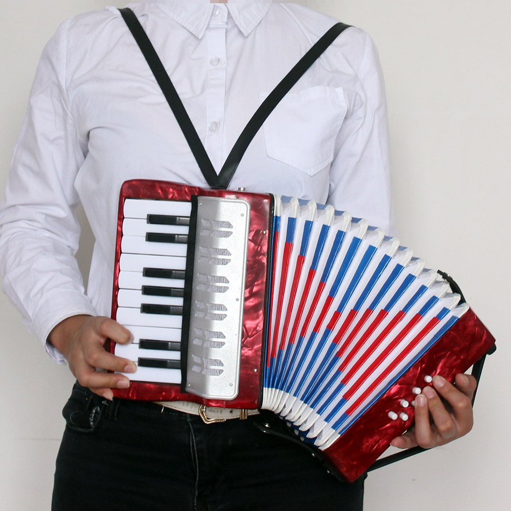 Aoresac Fisarmonica Elegante e Trendy Moderna 17 Tasti 8 Bassi Mini Piccolo Strumento Musicale Educativo Giocattolo Suono Melodioso Chiaro e Squisito con Tracolla Regolabile per B (Rossa)