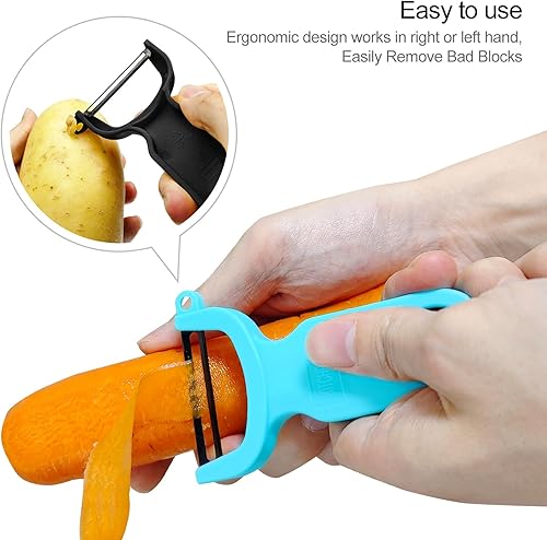 Miniatura 3 de Pelador de verduras original, peladores de patatas para cocina, hoja de acero al carbono, paquete de 3 unidades, grisazulnegro