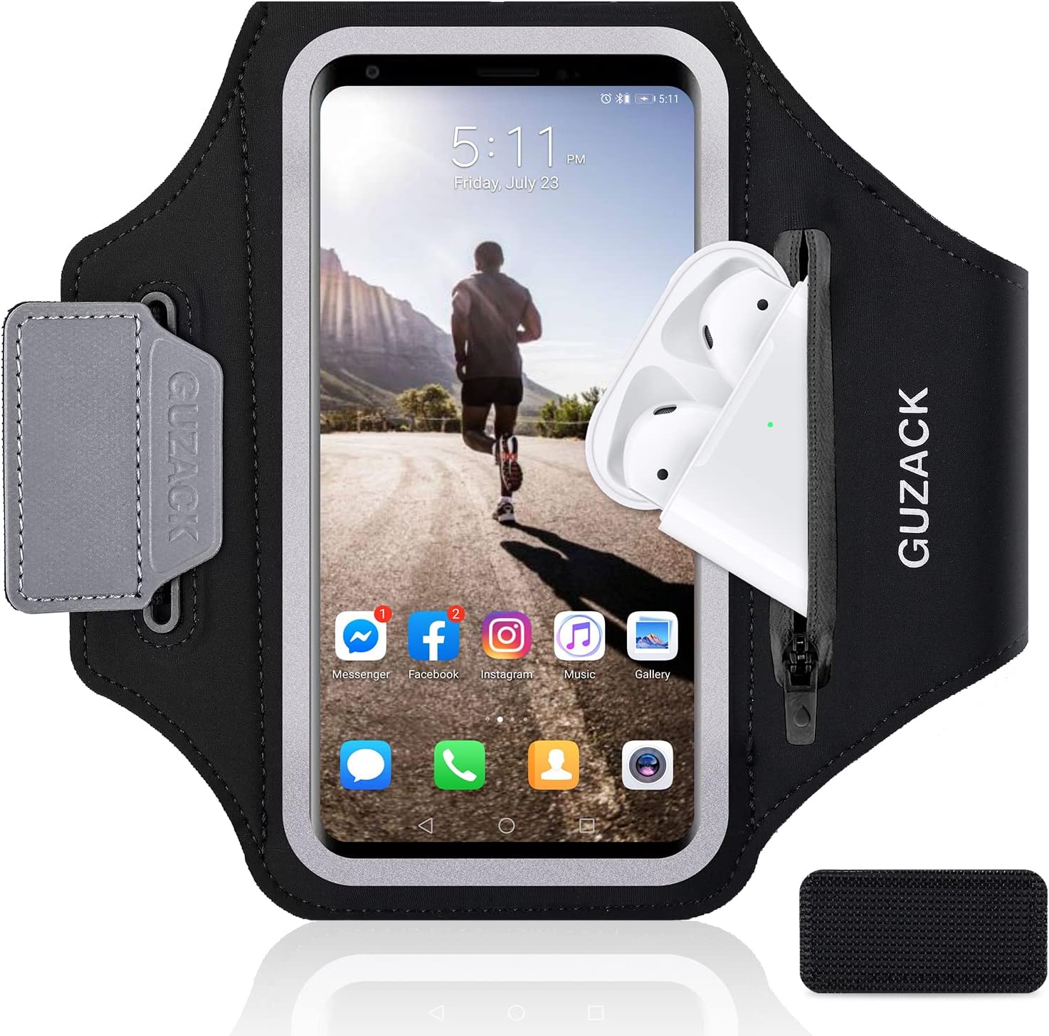 GUZACK Cell Phone Holder with Zipper Pouch Running Armband for iPhone 16 Pro/15/14/13/12/11 Pro Max/Plus/XR/XS, Galaxy S25/S24/S23/S22, Phone Arm Holder with Key Pocket & Card Slots