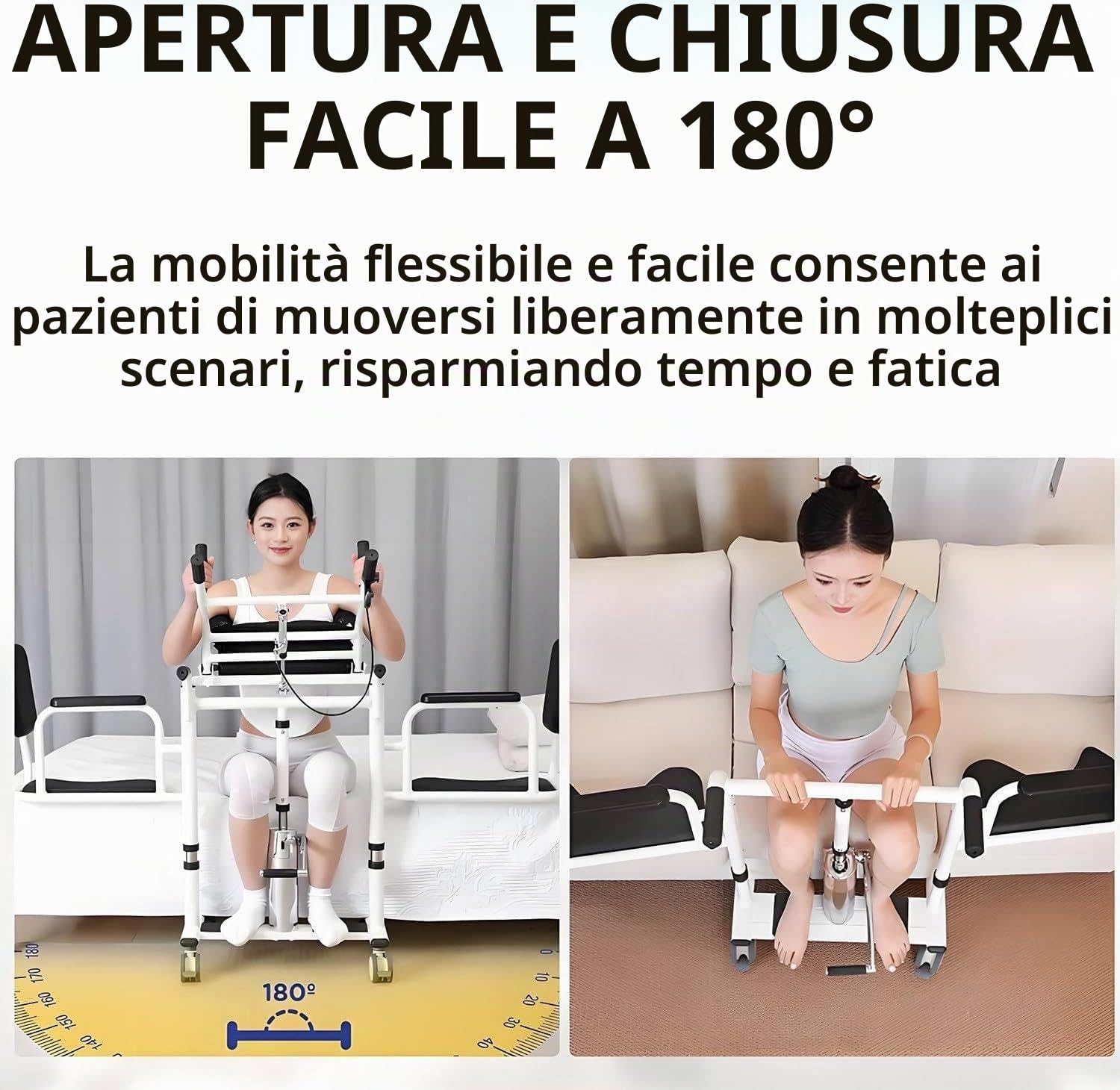 Sollevatore Idraulico per Pazienti con Mobilità Ridotta, Sedia Trasferimento Regolabile in Acciaio,Schienale e Sedile Divisi 180° con Vasino Portatile,Pedale Antiscivolo,Fino a 200 kg Blue