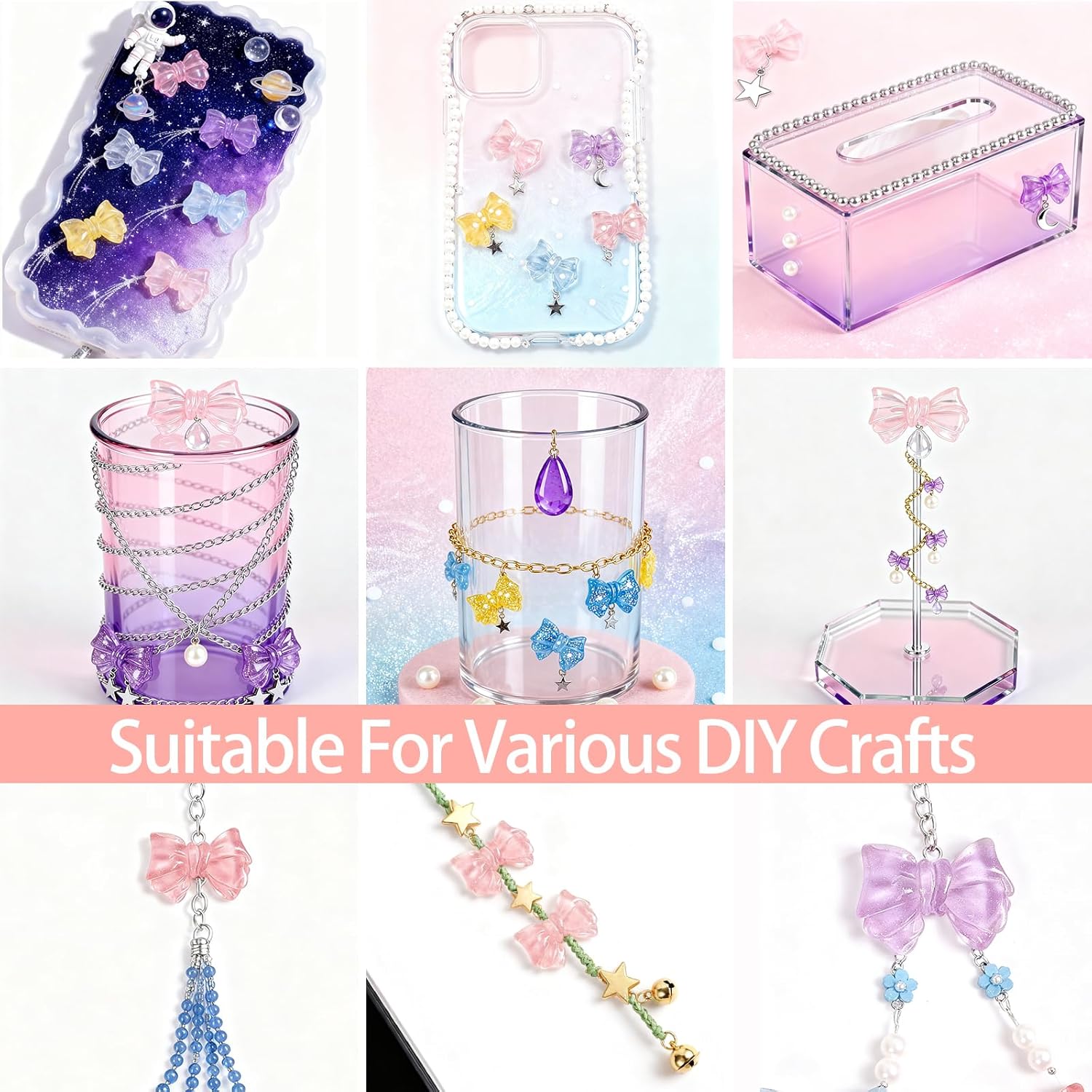 50pcs Resin Charms Bow Cute Set, Flatback Slime Charms Bulk for Crafts Big Belly Cups Mugs Stanley Cup, Art Stickers Decor for Handcraft DIY Hair Accessories Laptop - Image 3