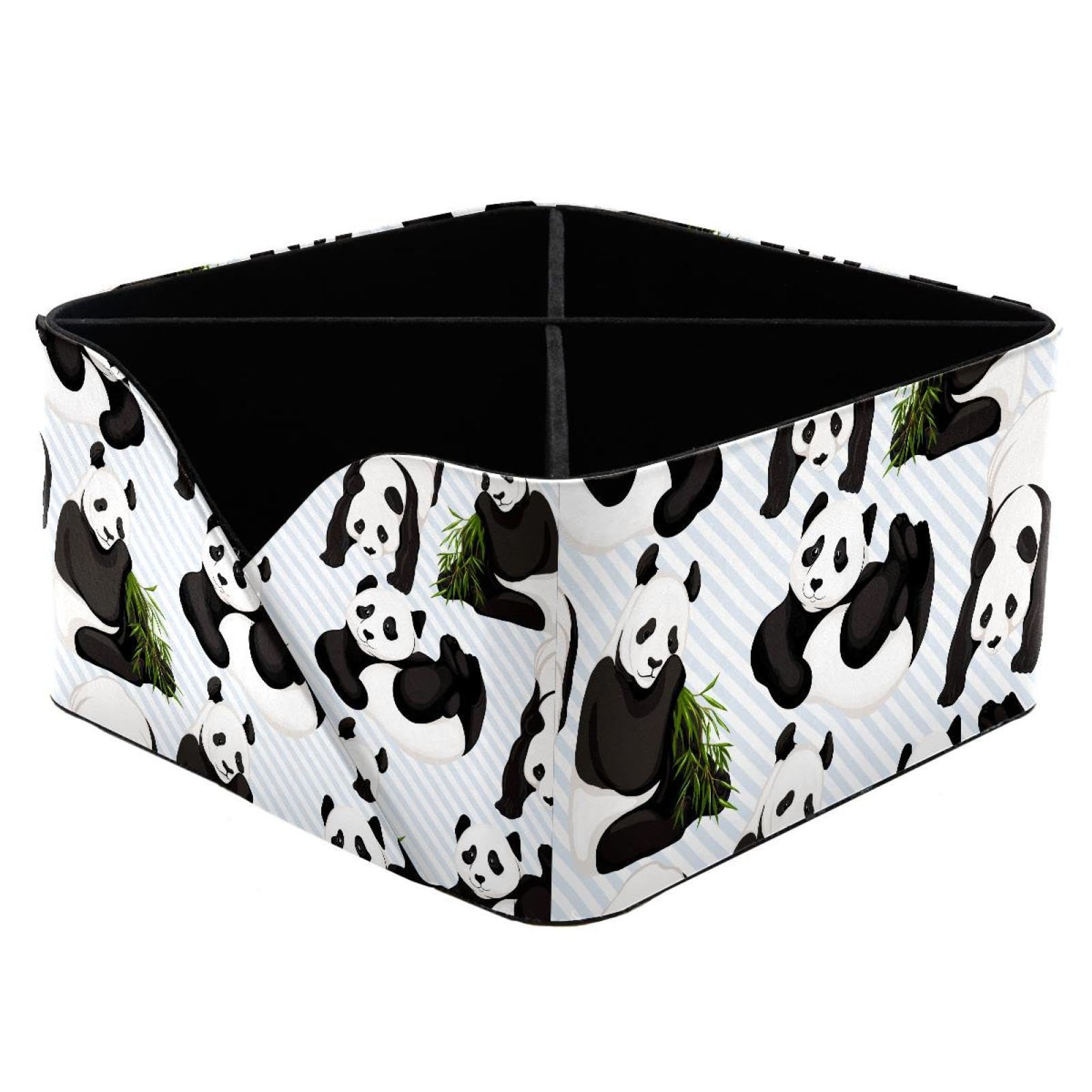 KengjuTesu Pandas and Bamboo Desktop Organizer Pen Holder, Rectangular Pencil Cup for Office, Study and Makeup Stations