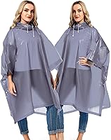 Vista 61 de Paquete de 2 ponchos de lluvia para adultos, reutilizables, impermeables, de supervivencia, emergencia, resistente, con capucha con cordón Azul