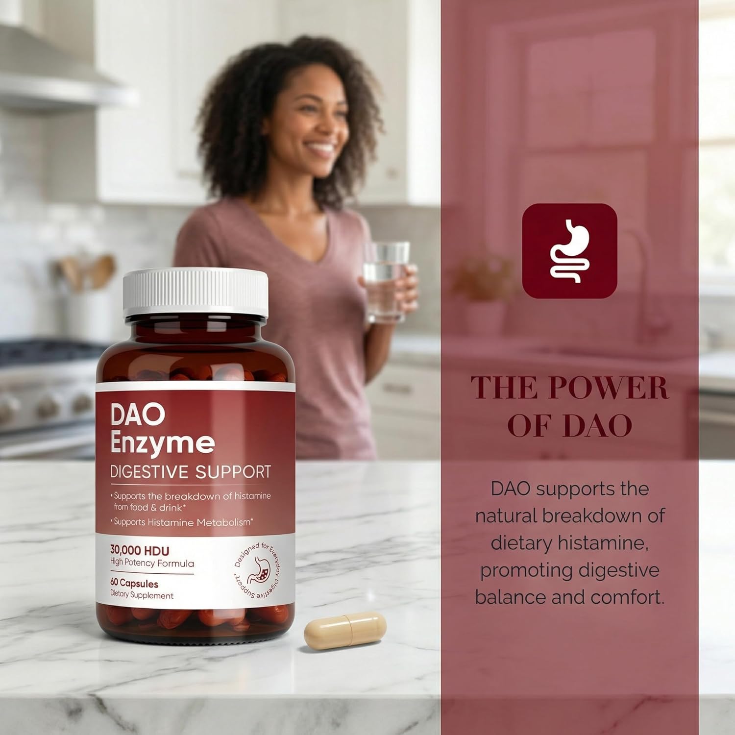 DAO Enzyme Supplement for Histamine Support, Before-Meal Support for Post-Meal Digestive Comfort, Everyday Clarity & Overall Wellness, Supports Fermented & Aged Foods, 60 Capsules