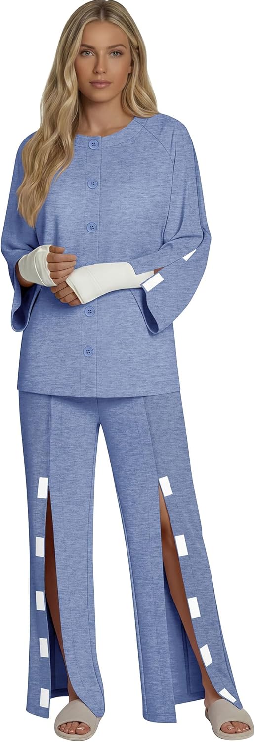 Women's Bedridden Clothes Tear Away Post Suits Full Opening on Both Sides Long Sleeve Hospital Gowns