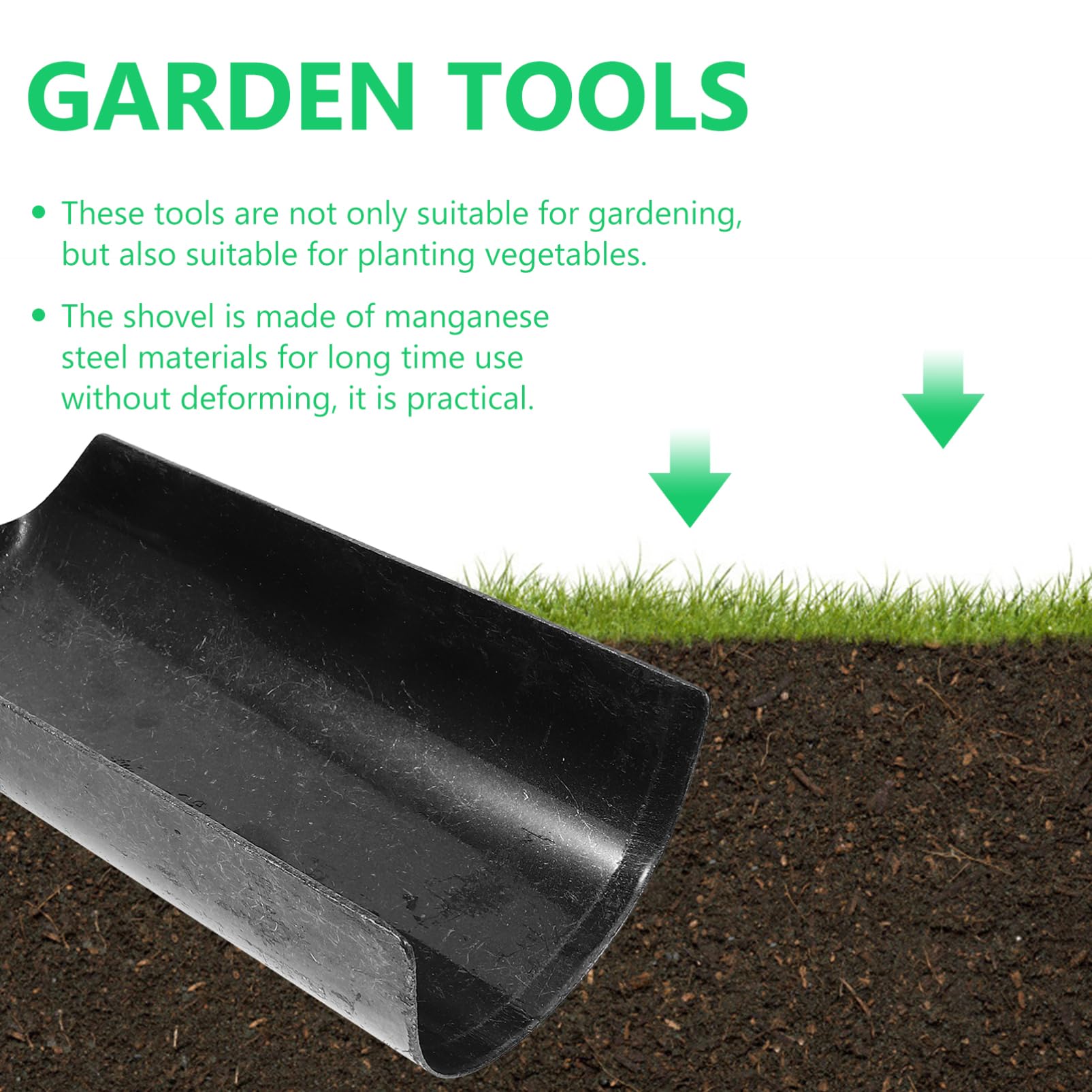 BESPORTBLE Pala de Mango para Jardinería de Acero al Manganeso Negro | Herramienta de Excavación y Traslado de Suelo, Formato Portátil, para Labores de Plantación y Huerto