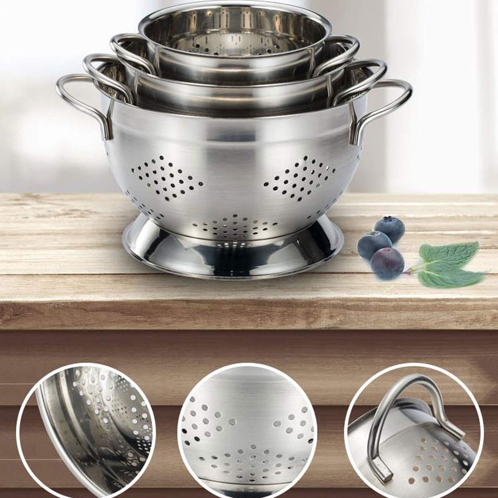 Colador de Acero Inoxidable Conjunto para pastas al Vapor Lavado de ensaladas de Verduras y Cesta de Drenaje de arroz Cesta de colador de Acero Inoxidable (Size : Large)