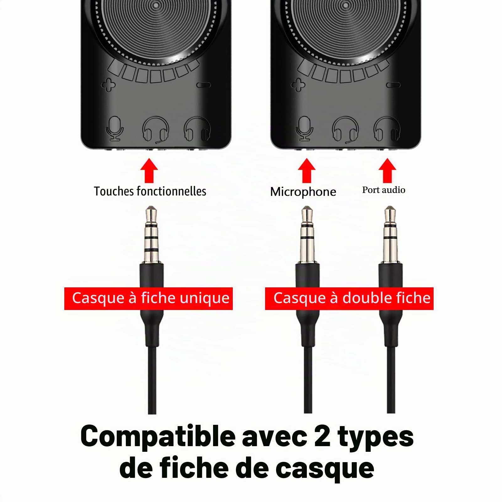 GS3 Carte son externe USB, adaptateur virtuel 7.1 canaux, Plug and Play, connecteurs casque/microphone, réglage volume, amélioration microphone
