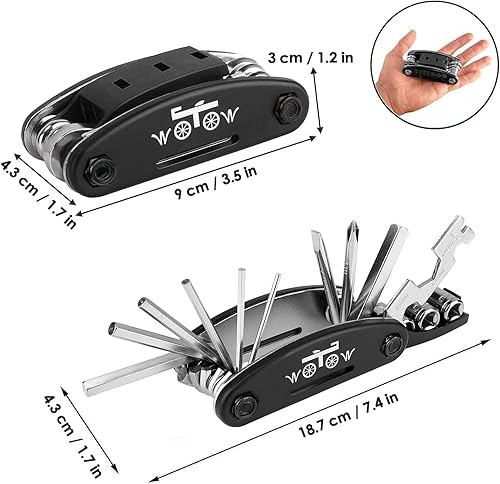 Miniatura 8 de WOTOW Juego de herramientas de reparación de bicicletas 16 en 1 llave hexagonal multiherramienta y kit de parche de tubo de bicicleta palanca de