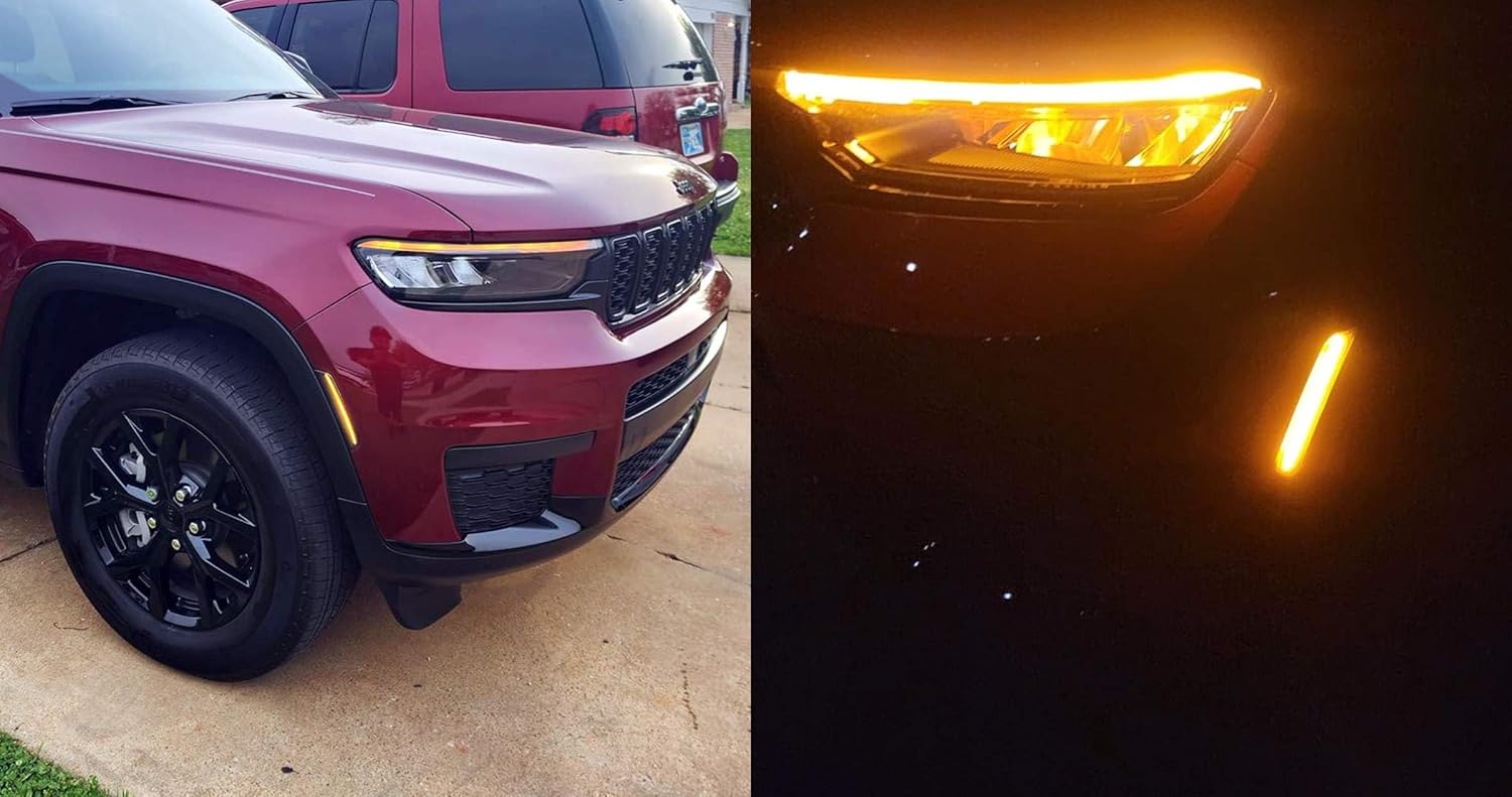iJDMTOY Black-Out Smoked Lens 36-SMD Amber Full LED Front Bumper Side Marker Light Kit Compatible With Jeep 2021-up Grand Cherokee, Replace OEM Amber Front Sidemarkers
