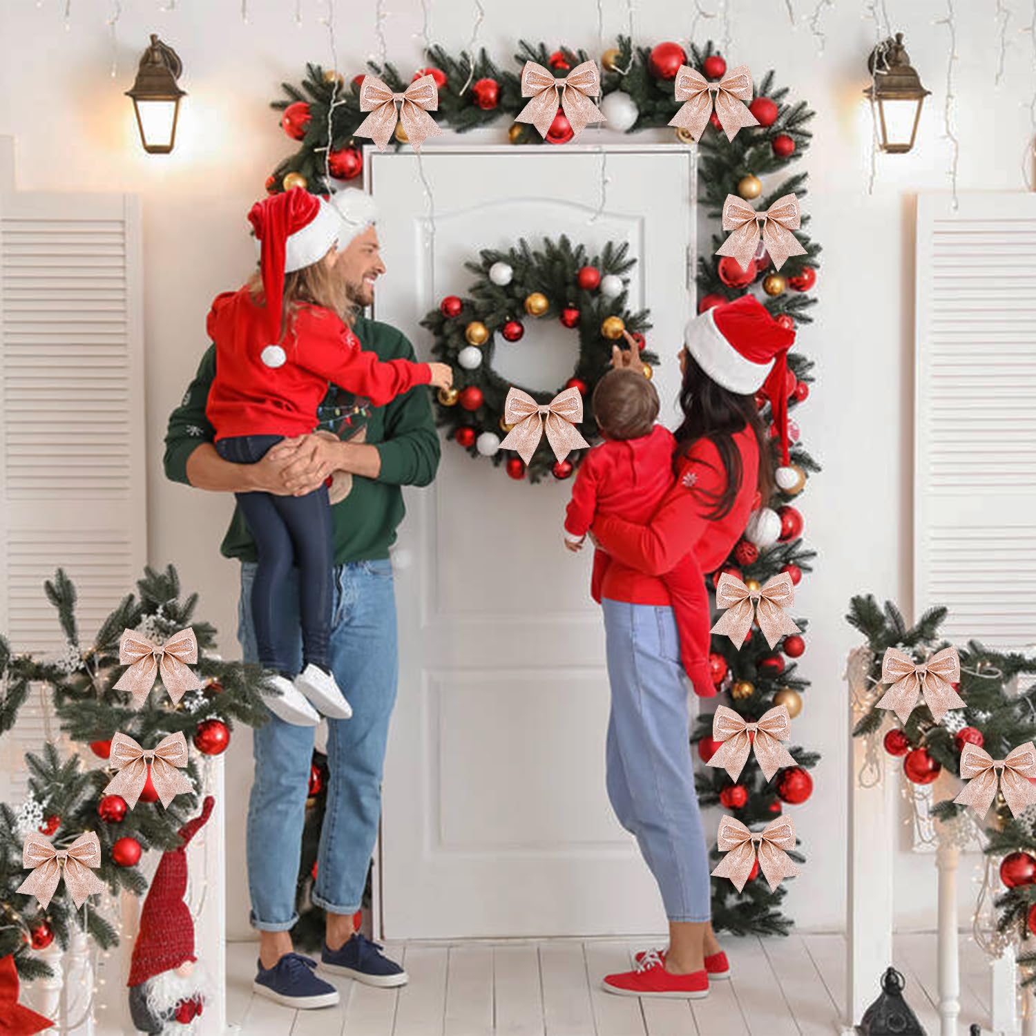 SULOLI 12 Lazos Navideños Con Purpurina, Lazos Para árbol De Navidad, Cinta De Lentejuelas Para Decoración Navideña, Regalo Para Fiestas (oro Rosa