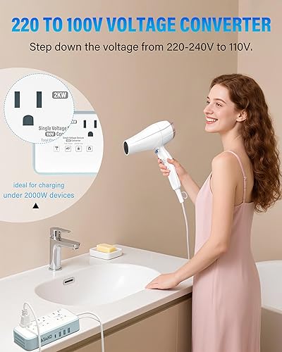 Miniatura 7 de Convertidor de voltaje de 220 V a 110 V de EE. UU. a Europa, convertidor de potencia internacional máximo de 2000 W con carga USB 4, convertidor de