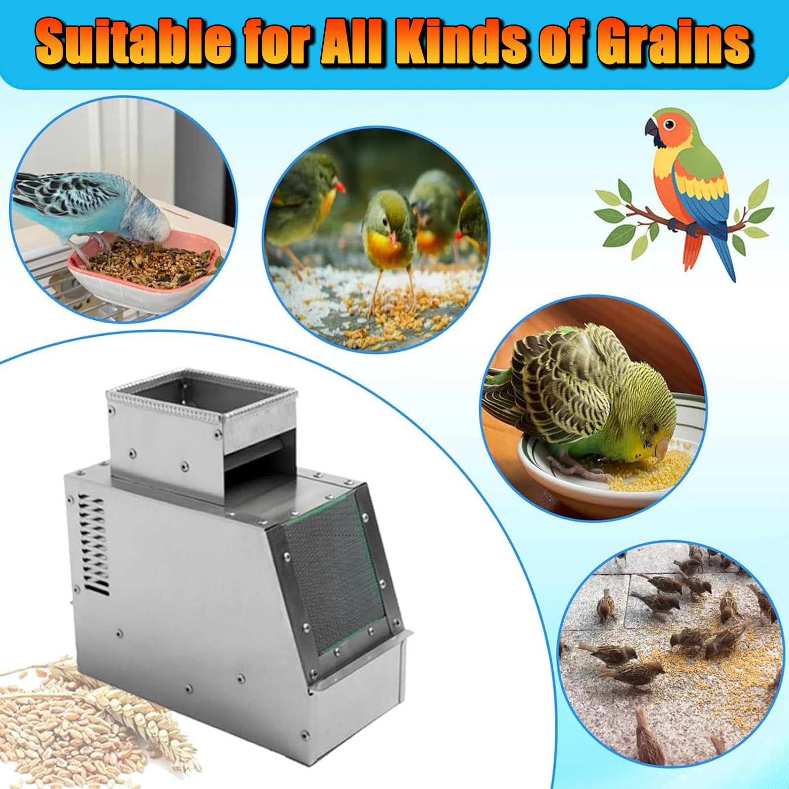 Máquina Limpiadora de Semillas para Aves, Separador de Cáscaras de Alimento para Aves con Ventilador de Velocidad Ajustable, Máquina Aventadora de Cereales de 30–40 kg/h, Clasificadora de Granos