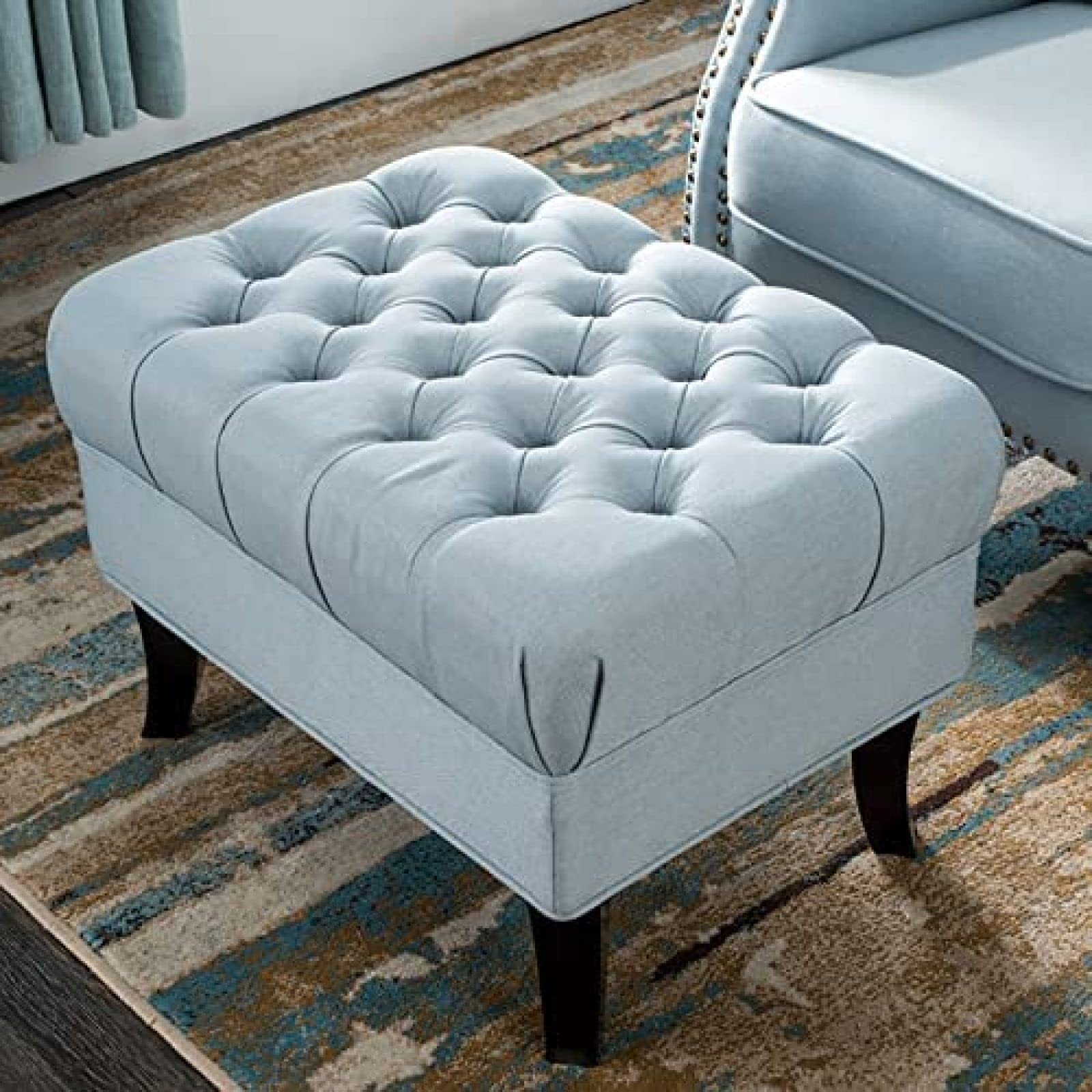 Tabouret de canapé rustique en cuir blanc et bois noble pour chambre