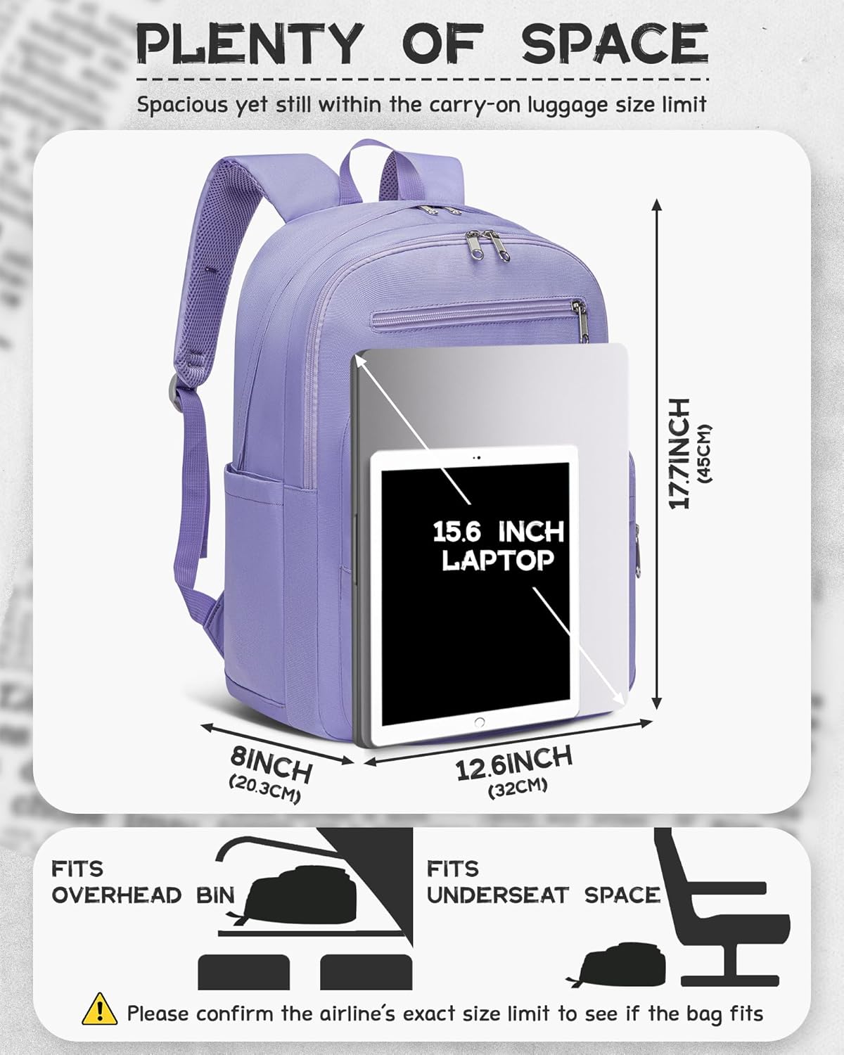 Backpack for Middle High School Teen Boys Girls Large College Bookbag with Laptop Compartment Back to School Book Bags Mochilas Escolares para Niños Niñas Adolescentes (Light Purple, Solid) - Image 5