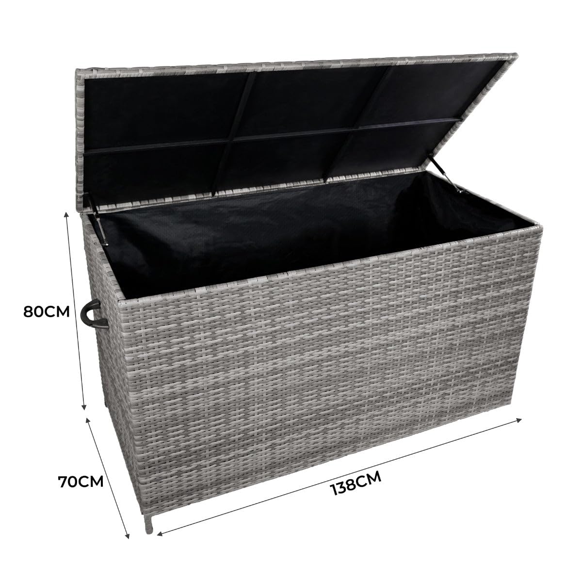 582L Rattan Kissenbox & Wasserdichte Tragetasche | Outdoor Truhe für große Kissen Decke Werkzeug Spielzeug Möbel | Mit Stahlramen, Gasbetriebener Liftdeckel & Rollen | UV- & wetterbeständig [Grau]
