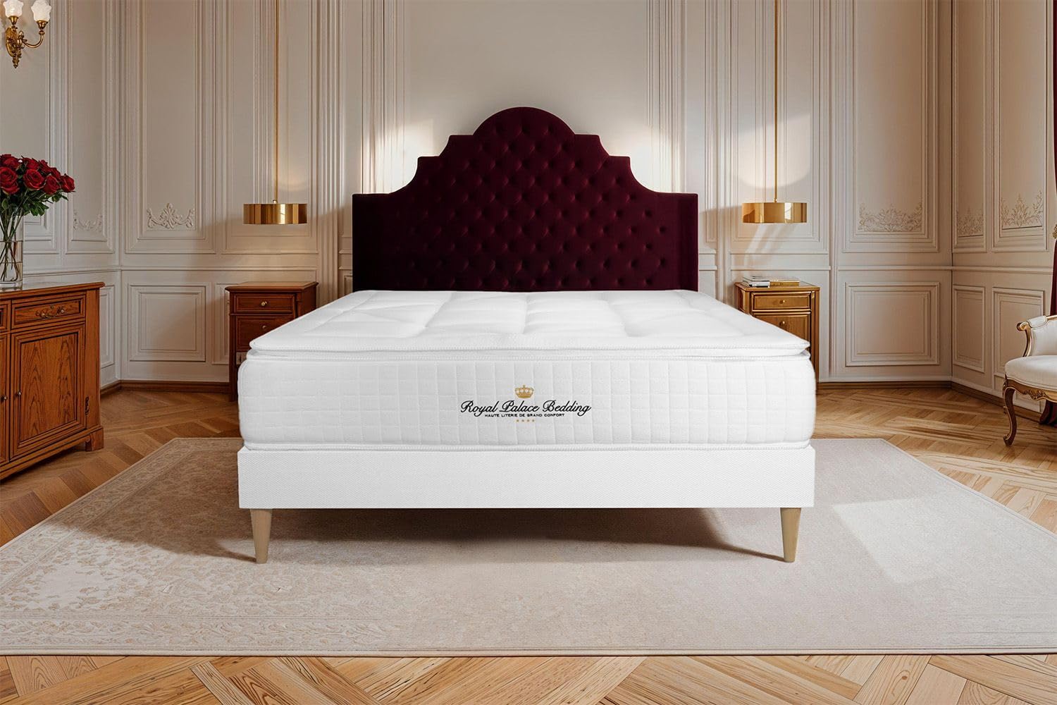 Royal Palace Bedding Ensemble Matelas Ressorts ensachés + mémoire de Forme Maxi épaisseur George V 160x200 sommier KIT Blanc | Epaisseur : 28 cm | Confort : Equilibré
