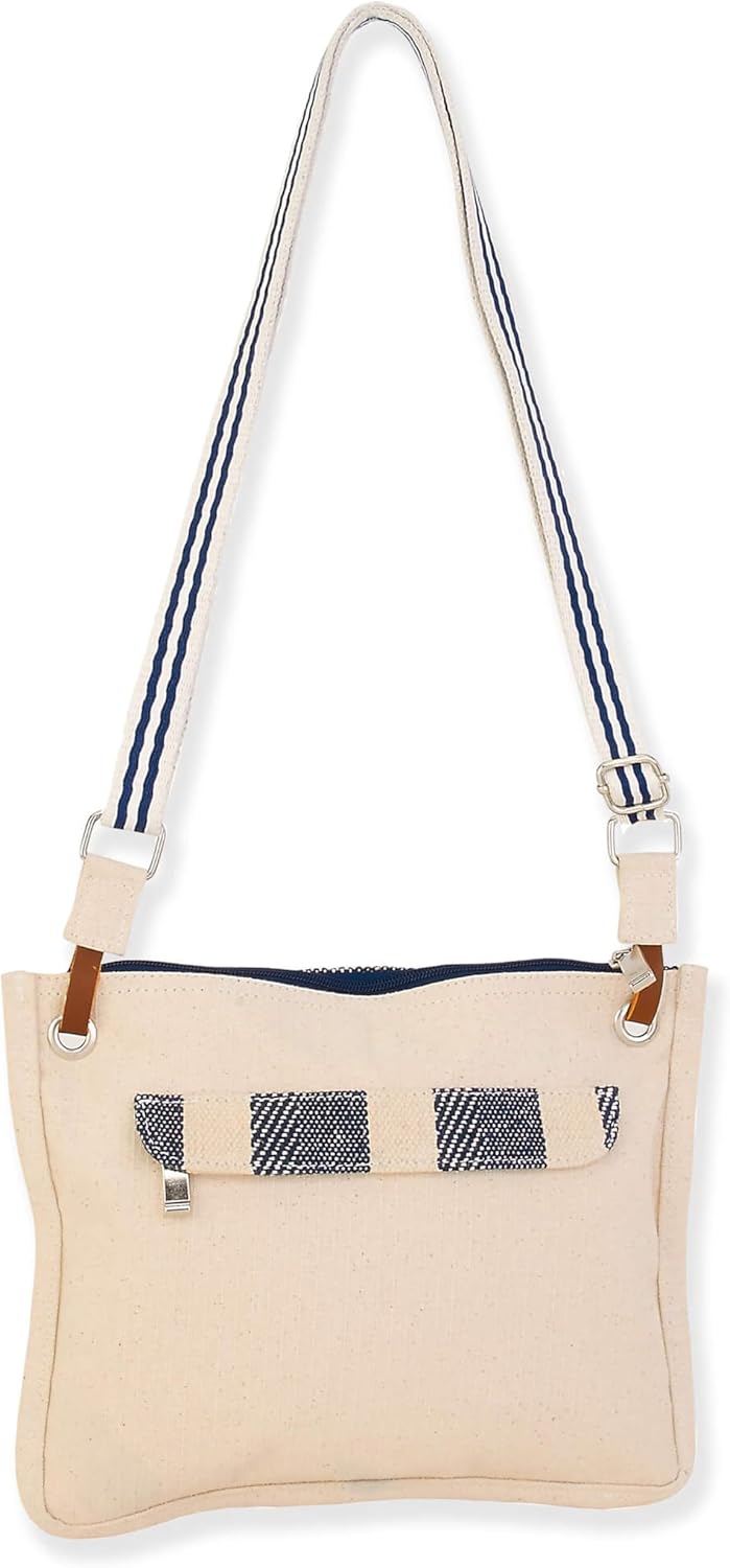 Guy Harvey Nautical Canvas Crossbody Bag, Cream and Navy, Marlin Logo Design