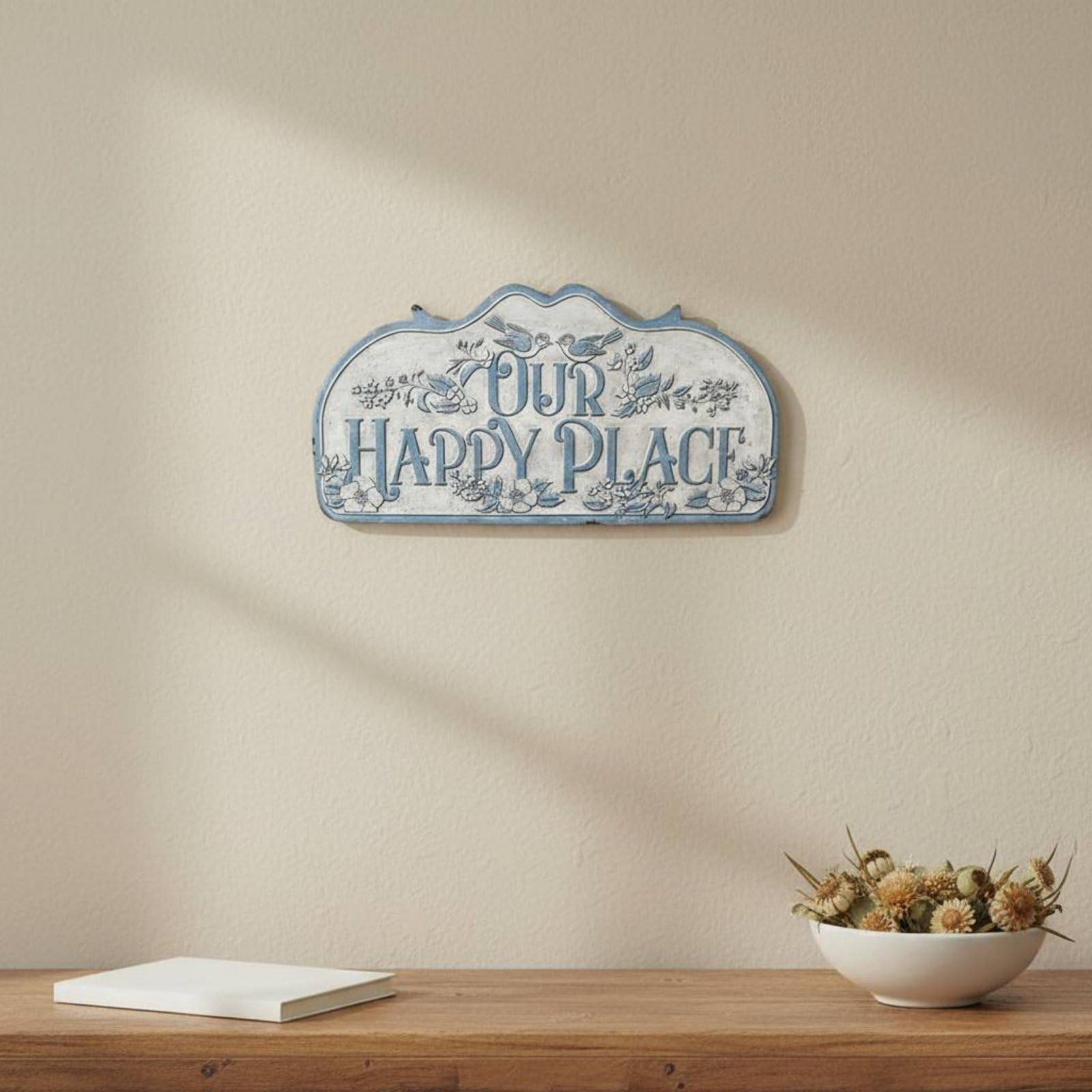LOVIVER Placa Decorativa de Pared Placa de Bienvenida Cartel Colgante Panel Metálico en Hierro con Florales y de Aves Adecuada para Entrada Porche Patio Jardín Regalo