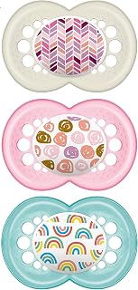 MAM Original Pacifier, Nipple Shape Helps Promote Healthy Oral Development, 3 Pack, Unisex Girl, 6+ Months