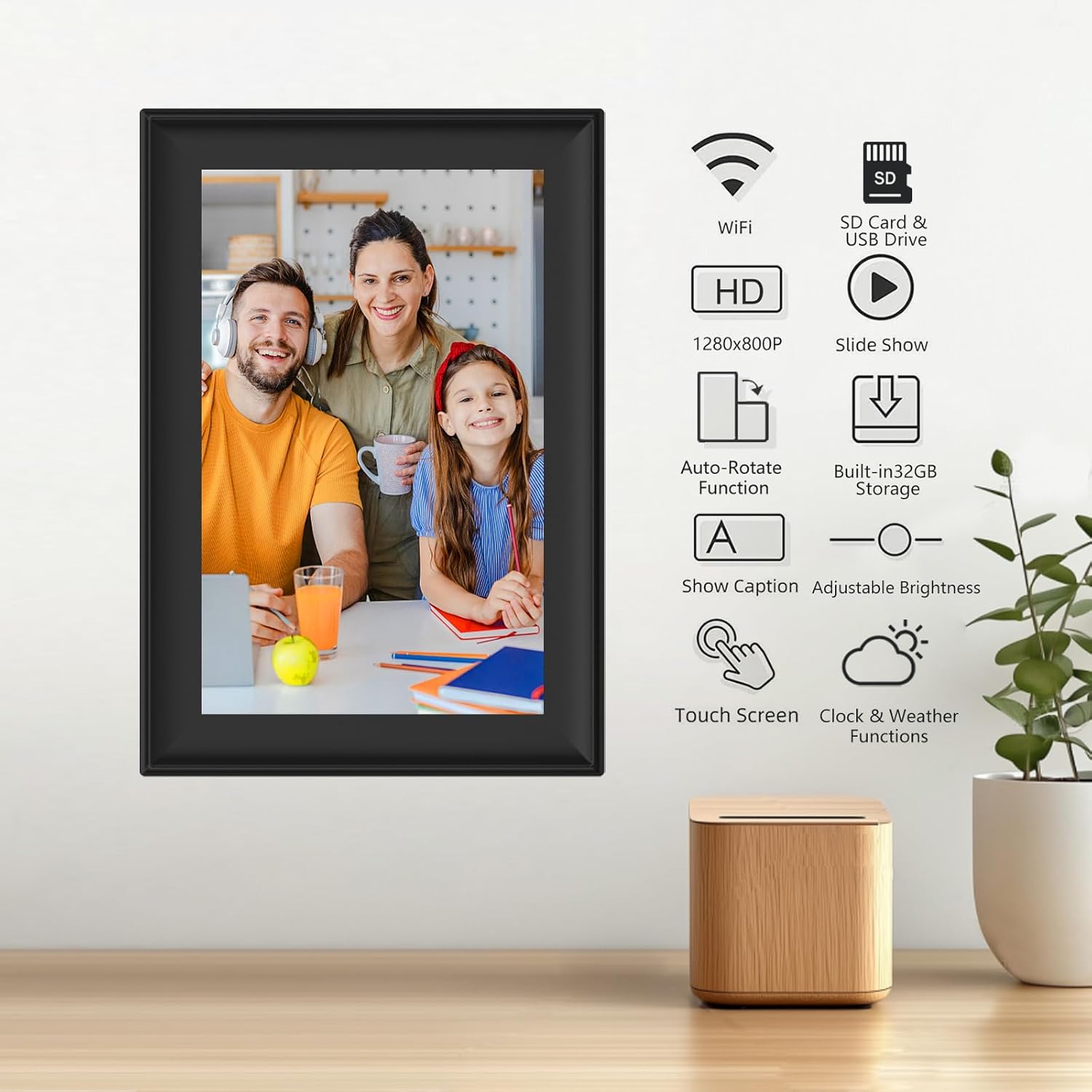 SSAWIFIFRAME Digital Picture Frame 32GB, 10.1 Inch WiFi Digital Photo Frame with 1280x800 IPS HD Touchscreen, USB/SD Card Auto-Rotate Wall Mountable, Easy Share Photos/Videos via App from Anywhere