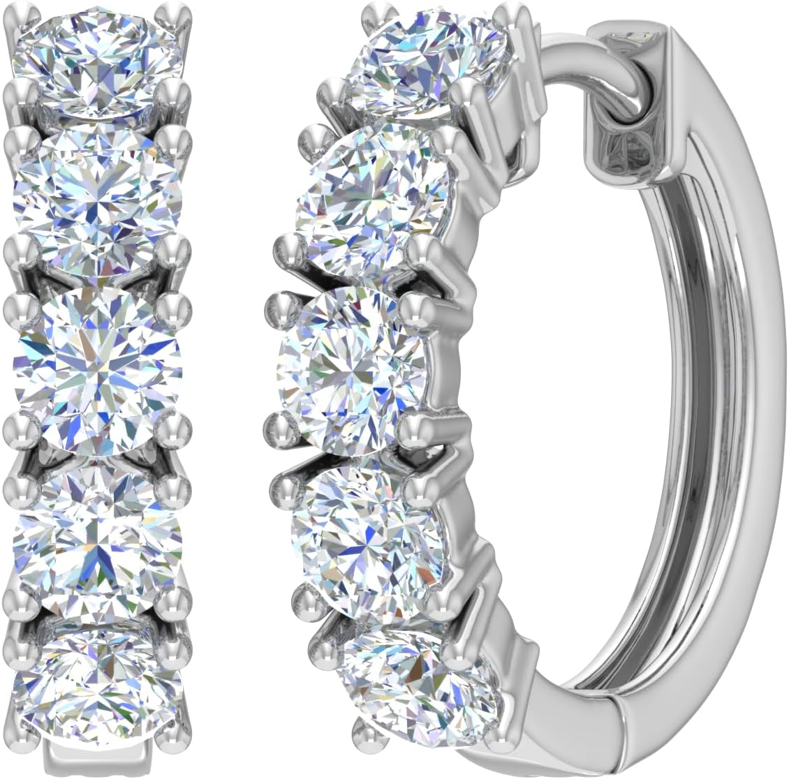 1 to 5 Carat 14K Gold Round White Natural Diamond Ladies Huggies Hoop Earrings (I1-I2 Clarity)-IGI Certified
