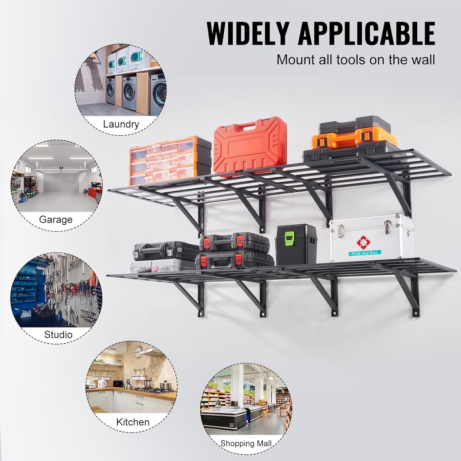 ‎Garage Storage Shelving Wall Mounted, 2 x 6 ft Heavy Duty Shelves,1600 LBS Load Capacity Storage Rack Floating Pack, Folding Strong Garage Organiser, Storage Racks for Shop,Shed,Storage Shelve
