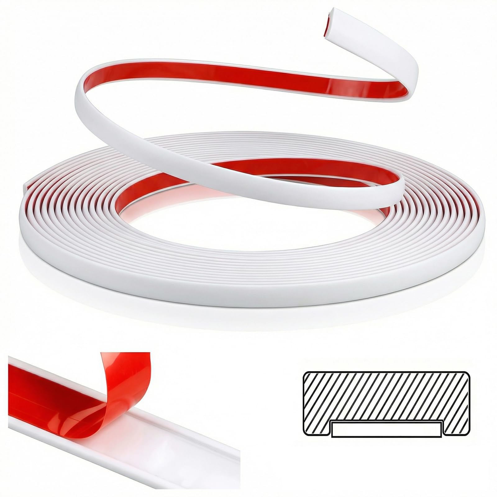 ddckj 18M Peel and Stick Moulding Trim White Flexible PVC Self Adhesive Tile Edging Trim for Mirror Window Frames Cabinet Ceiling (W:1 cm, T:0.3 cm)