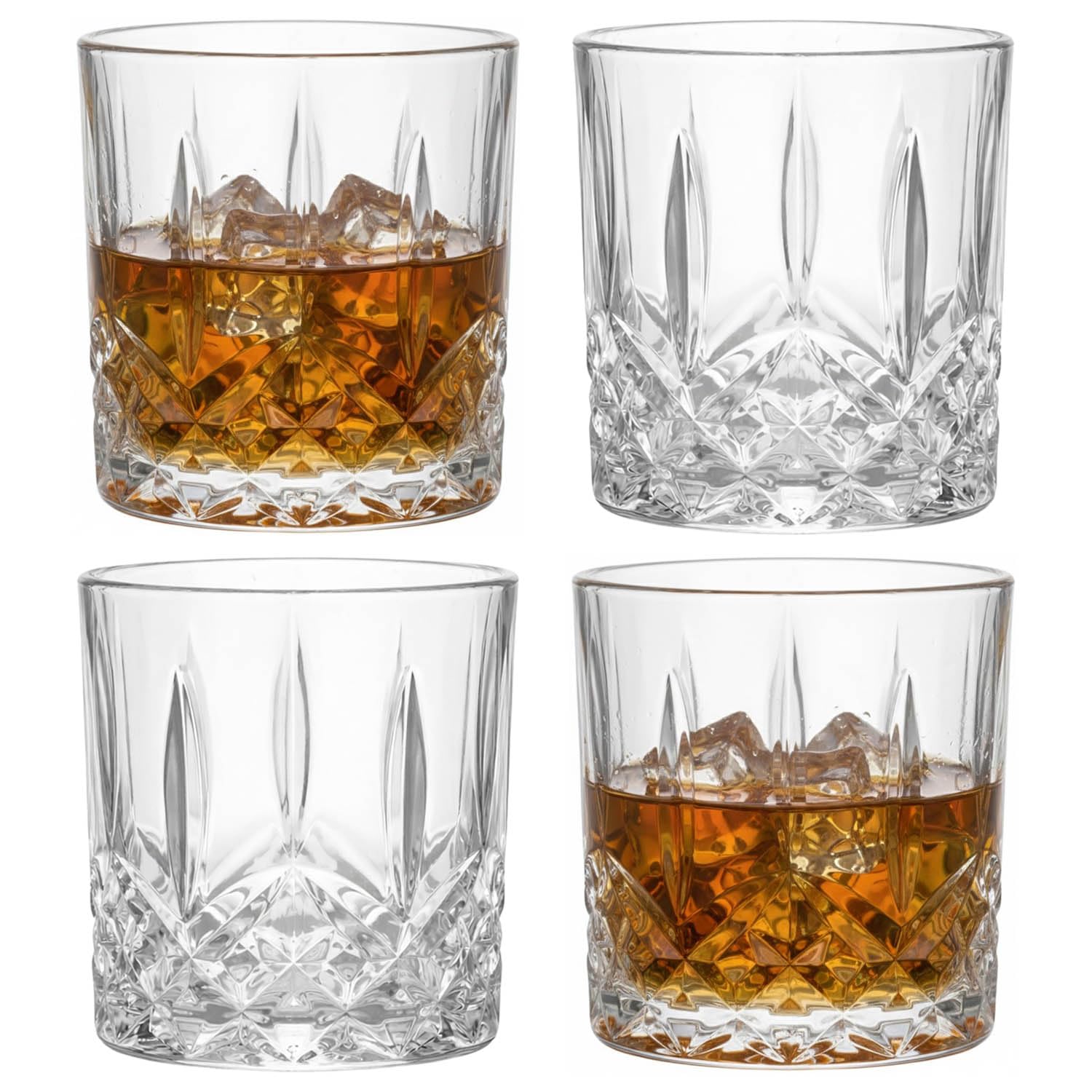 UNIQUE HOME LIVING Classic Whiskey Glasses Set of 4, 340ml Whisky Drinking Tumblers Old Fashioned Glasses for Gin, Vodka, Rum, Cocktail Drinkware, Whisky Glass Gift Set for Men, Dishwasher Safe