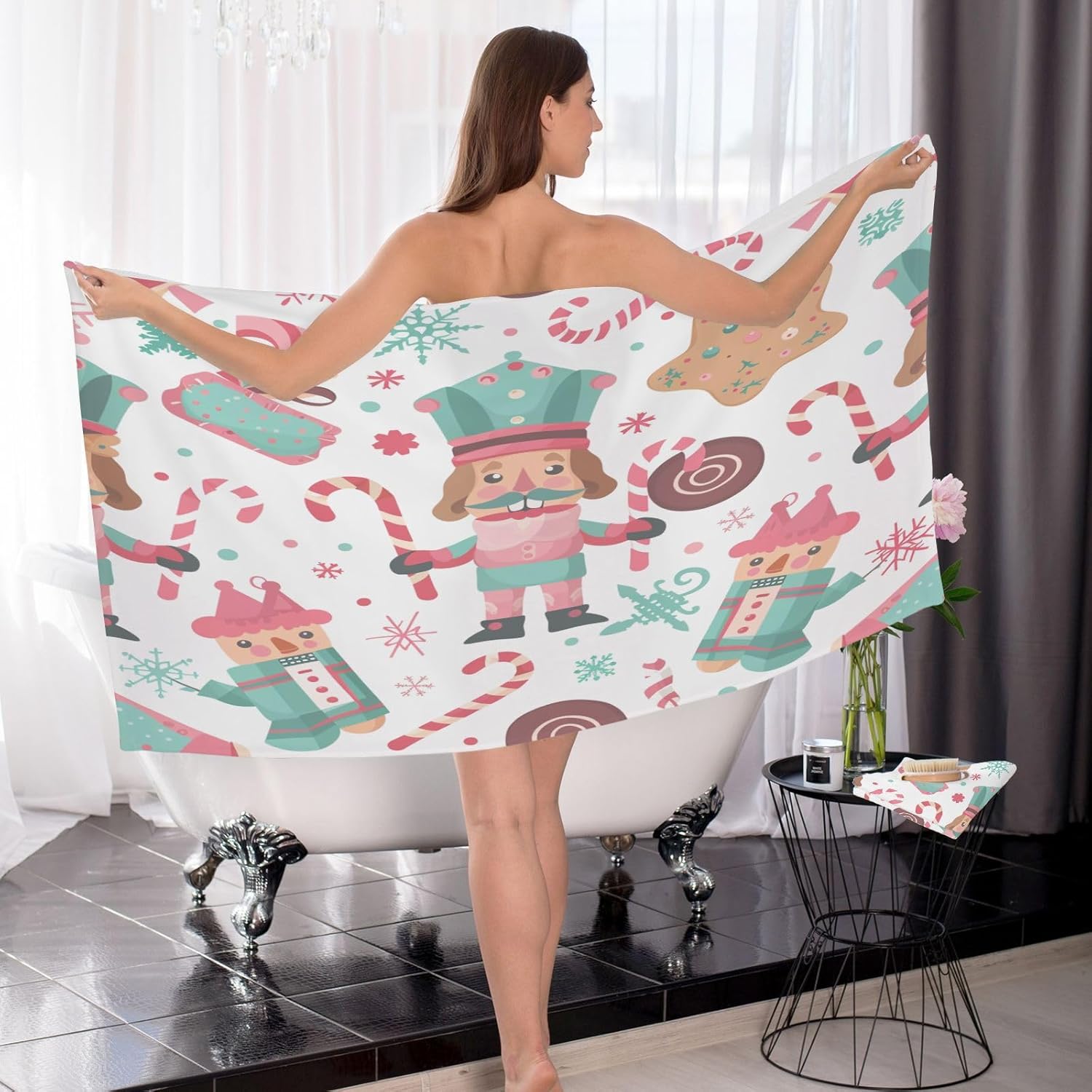 Hand Towels Premium Soft and Highly Absorbent Christmas Themed Nutcracker 2 Pcs Towels for Bathroom Set 100% Cotton Decorative Face Towels