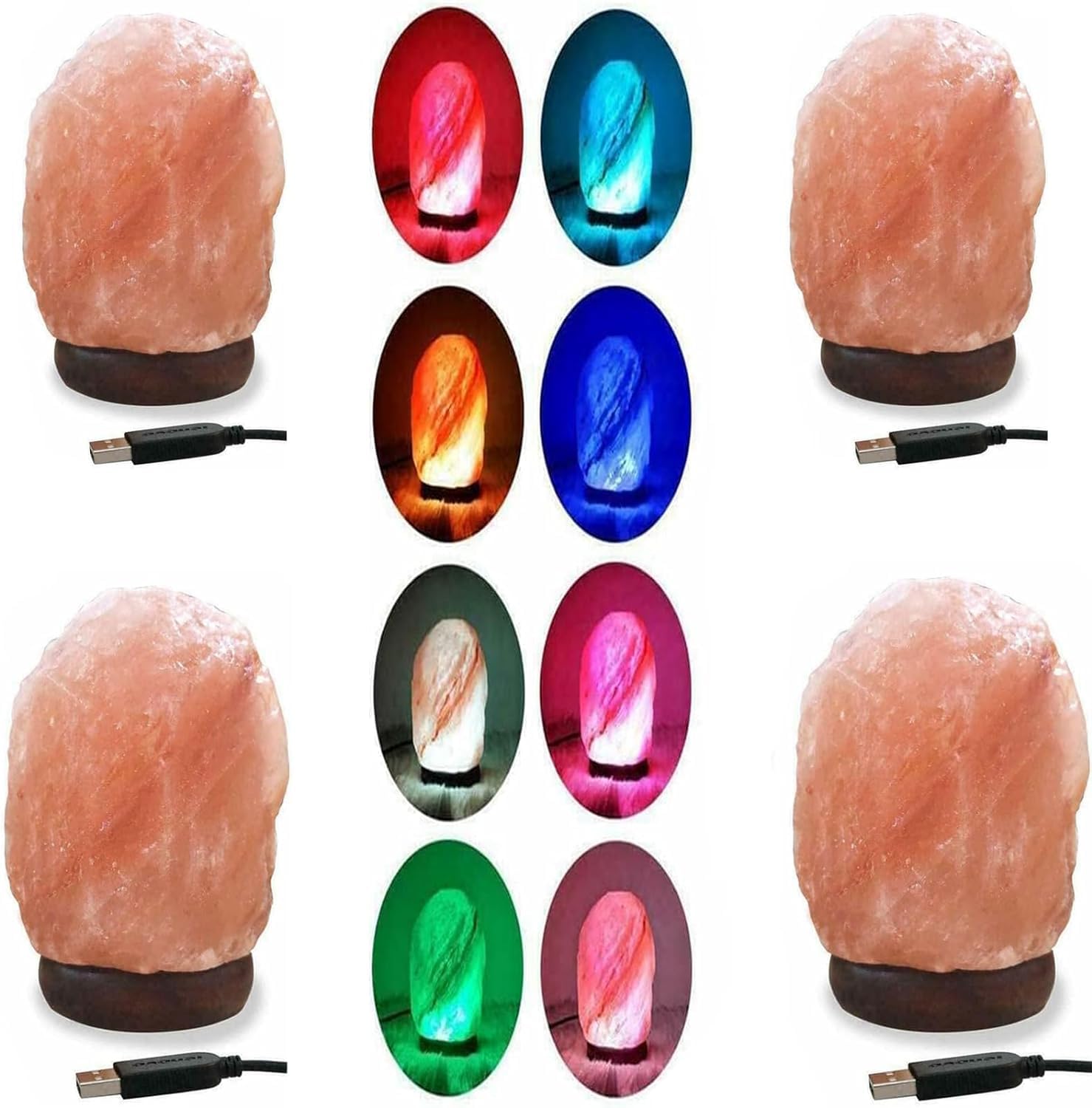 ONEX Salt Lamp Natural Himalayan Crystal Multi 7 Colors Changing USB Natural Salt Lamp Light Glow Hand Crafted Night Light for Lighting Pink Mini Lamp Home Decoration (Pack of 4)