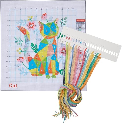 Miniatura 4 de Bright Creations Paquete de 2, punto de cruz estampado de zorro y gato, kit de bordado para principiantes con tela de 11 quilates, agujas, hilo de