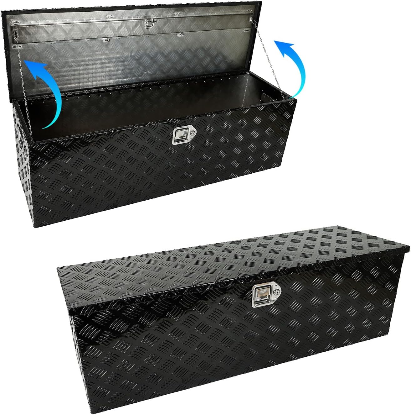 Black Heavy Duty Aluminum 49"X15"X15" 5 Bar Tread Pattern Truck Tool Box, Under Truck Storage Trailer Tongue Box with Lock and Key for Truck, RV Trailer, ATV