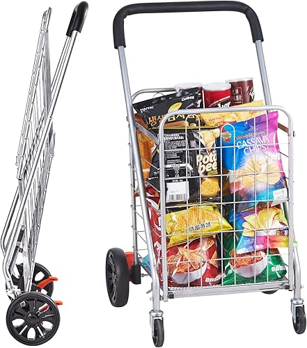 Miniatura 10 de VEVOR Carrito de compras plegable, capacidad de carga estática de 110 libras, carrito de comestibles con ruedas giratorias giratorias, cesta de