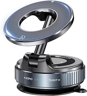 Phone Holder Magnetic Car Suction Cup Cell Phone - 360° Rotation Foldable for iPhone 16 15 14 13 12 Pro Max Plus 16E, on