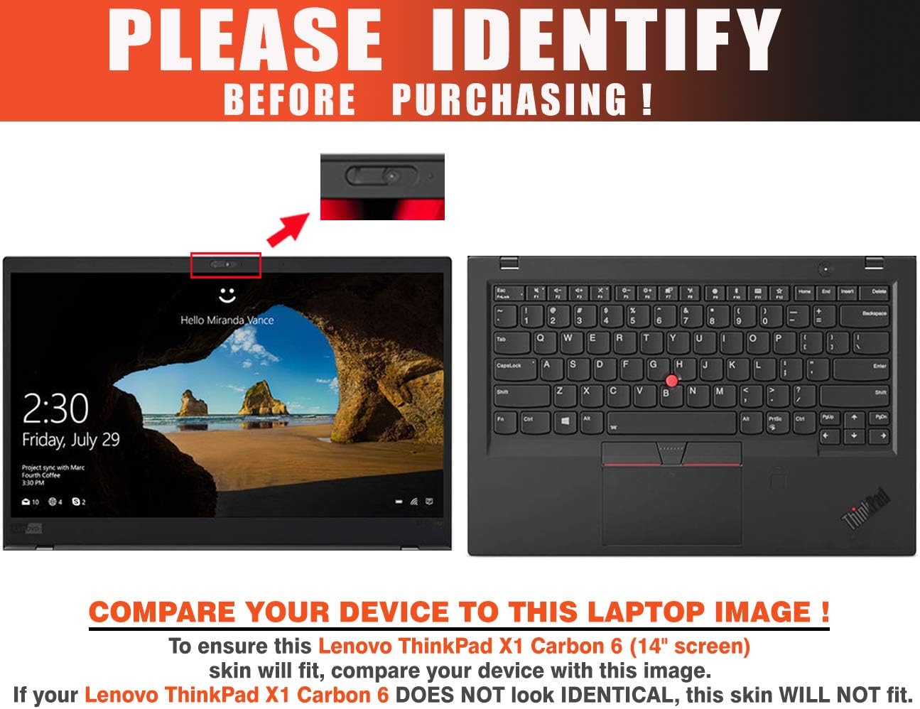 Decalrus - Protective Decal Skin Sticker for Lenovo ThinkPad X1 Carbon (6th Gen.) (14" Screen) case Cover wrap LEtnkpadX1carbon6-17