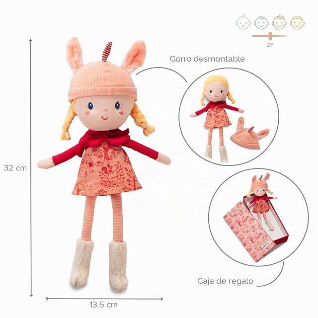 Foto 5 de 7 de Lilliputiens - Lena muñeca de tela suave con sombrero removible, empaque decorativo para regalo