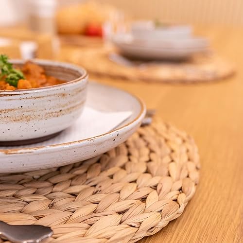 Miniatura 3 de YANGQIHOME Paquete de 6 manteles individuales redondos tejidos, manteles individuales de jacinto de agua natural, manteles individuales de paja