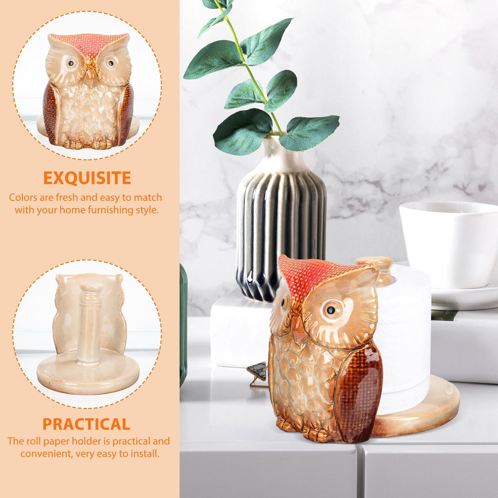 Ipetboom Portarotolo Supporto Pratico e Semplice di Carta in Ceramica Forma di Gufo Rosso Previene Ribaltamento Organizer per Cucina e Bagno
