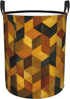13.8x16.5 inch Gold brown geometric cubes portable Laundry basket | Waterproof Collapsible Baskets，Elegant home storage decor, laundry, bathroom, dormitory bedroom practical decoration Gift