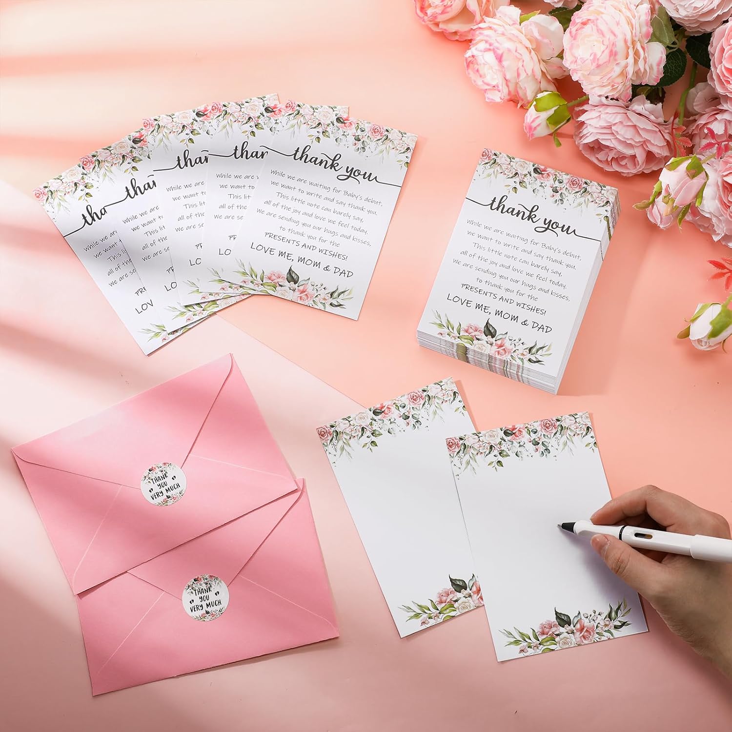 Chuangdi 50 Sets Baby Shower Thank You Cards with Envelopes and Sticker 50 Baby Shower Appreciation Greeting Cards Gratitude Gift for Guest(Flower) - Image 4
