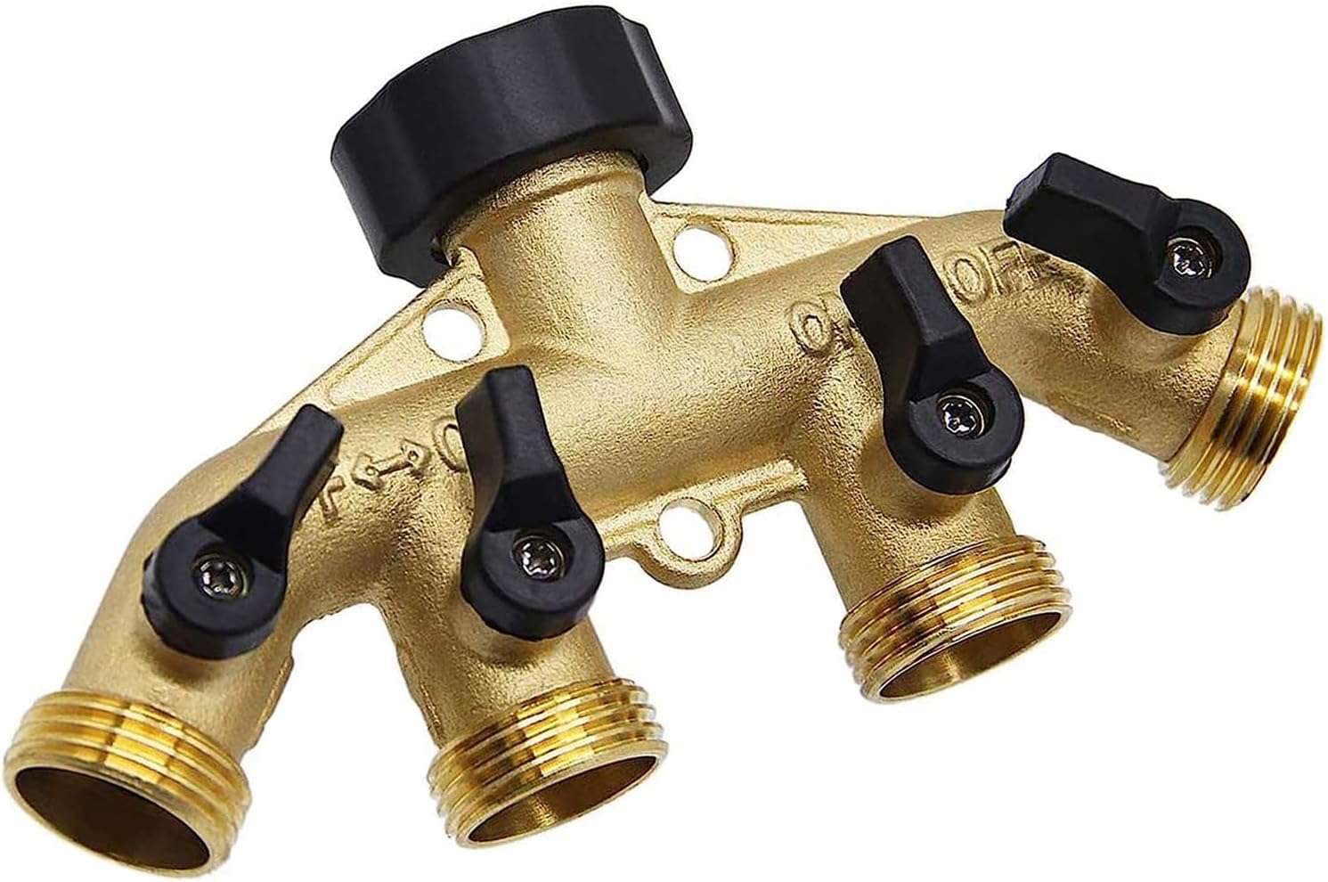 4 Way Brass Garden Hose Splitter Connector 3/4