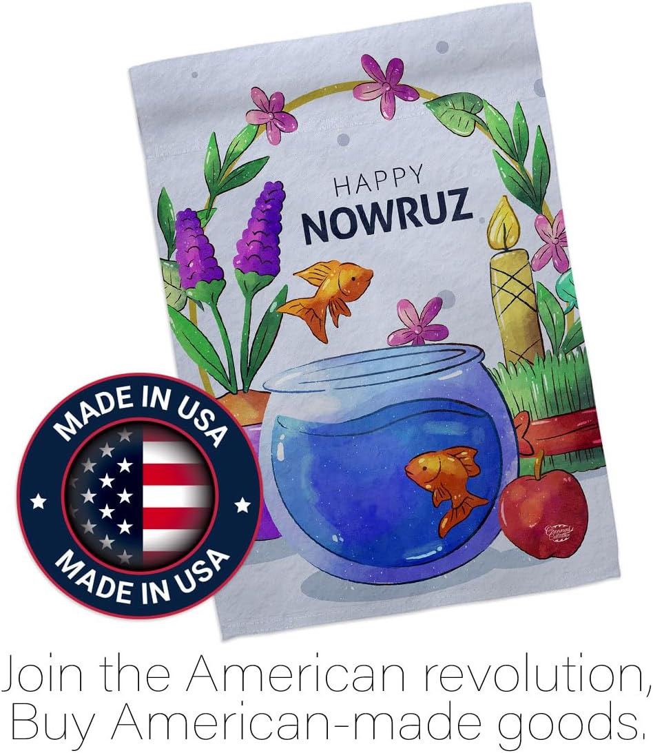 Nowruz Greeting Garden Flag Banner Tapestry Outdoor Religious Wall Hanging Poster Persian New Year Decorcations Religion Porch Yard Home Decor Lawn Yard Door Sign Iranian Gifts Made In USA
