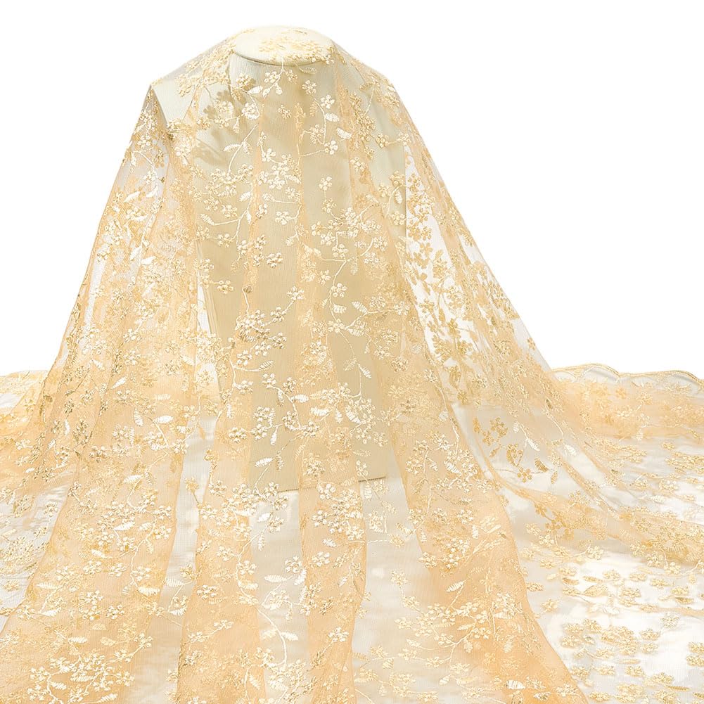 Dentelle brodée en polyester de 1,8 m avec feuilles pour jupe et mariage