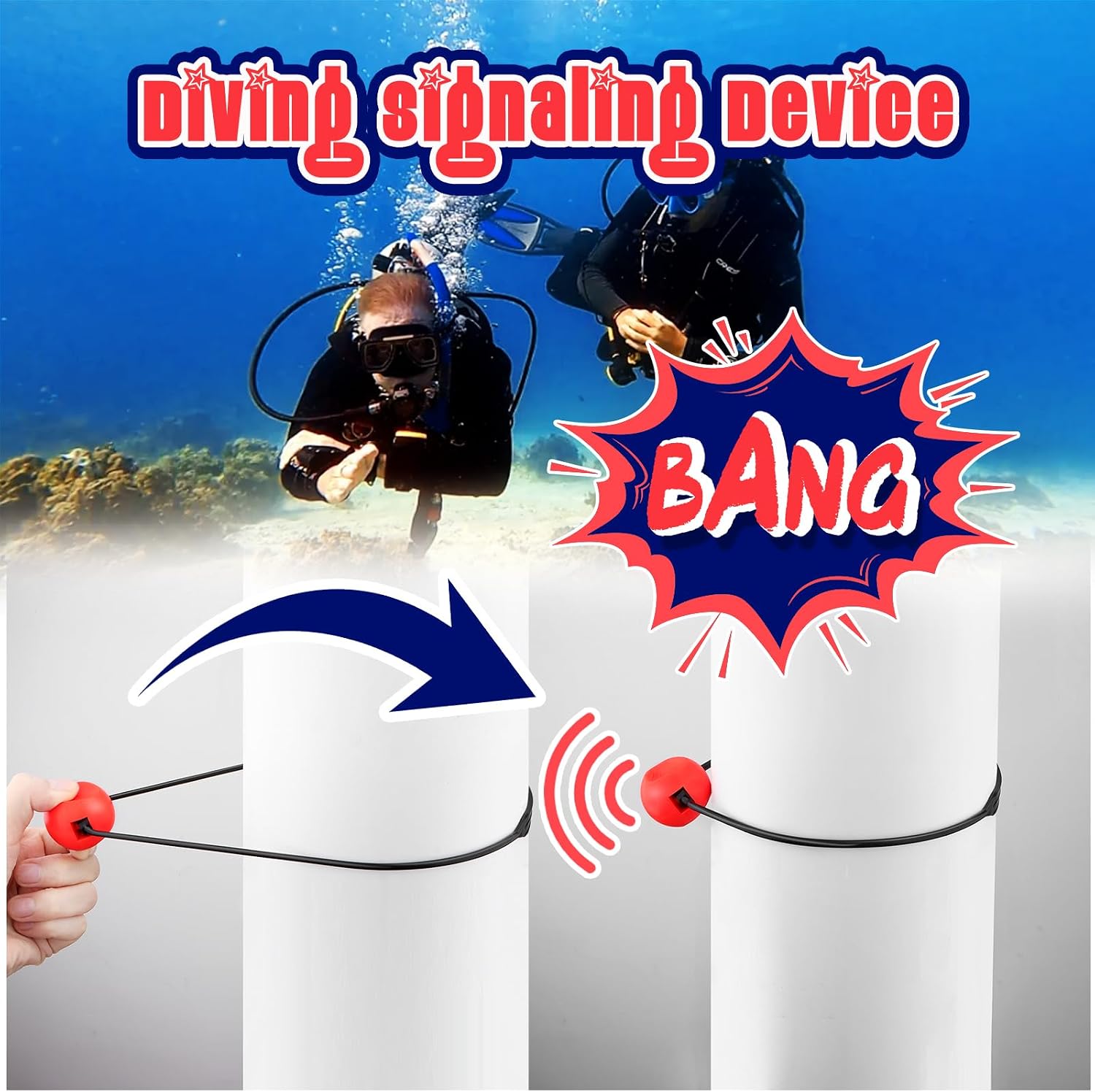 Scuba Tank Banger, Diving Cylinder Noise Maker Signal Ball, 2 Pack | Underwater Signal Tool, Loud Tank Tapping Sound, Elastic Rubber Strap , Fits Most Scuba Cylinders, 2-Pack Dive Accessory